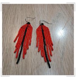 Indigenous beaded fringe earrings beaded earrings