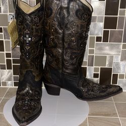 Corral Boots Size 10.5M Snip Toe Black/Gray Python Cross Cowgirl Swarovski C1105