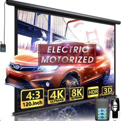 Aoxun 120" Motorized Projector Screen -  120 inch Electric 4:3 Projector Screen W/Remote Control