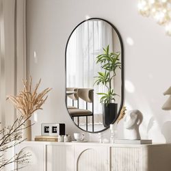 VooBang Black Oval Wall Mirror, 17x30 inch Oval Bathroom Mirror, Wall Mounted Vanity Mirror with Metal Framed, Tempered Glass and Reflective High Defi