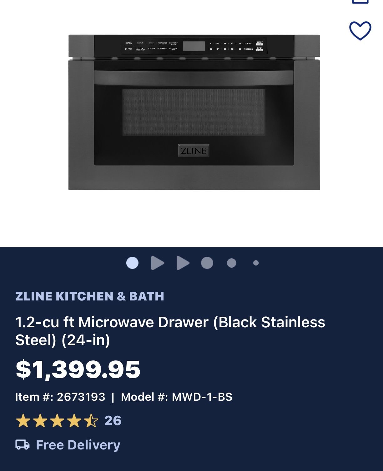 ZLINE 24" 1.2 cu. ft. Built-in Microwave Drawer in Stainless Steel (MWD-1)