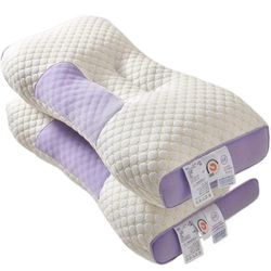 Set of 2 Knitted Neck Pillow for Adults to Help Sleep Soft, Adjustable Ergonomic Orthopedic Contour Support Pillow, Removable Cover,Comfort Cervical S