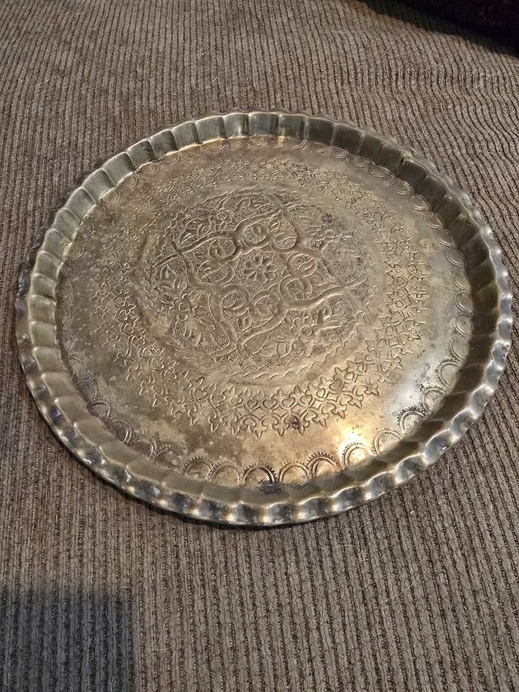 Brass Floral Engraved Round Tray