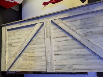 Rustic Whitewashed Wood Barn Door Headboard