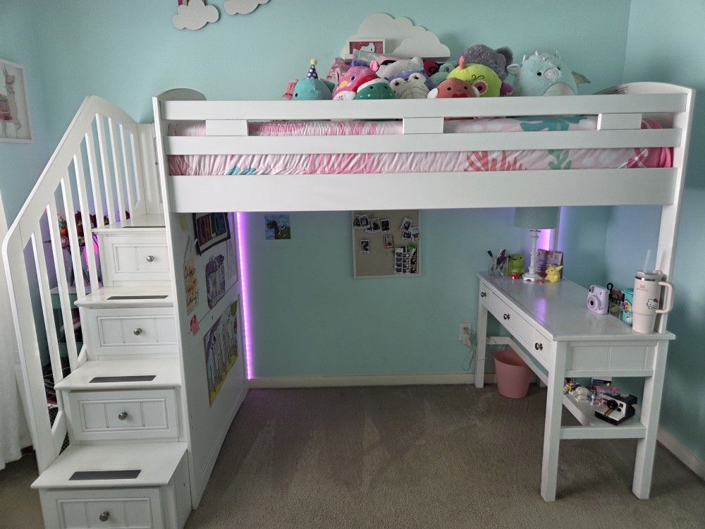 Kids Loft Bed With Desk & Stairs OBO