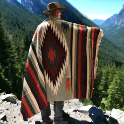 Limited Edition Sage Aztec Hand woven blanket from Oaxaca, Mexico