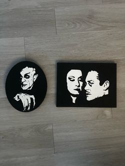 Black and White Horror Art Paintings Set of 2