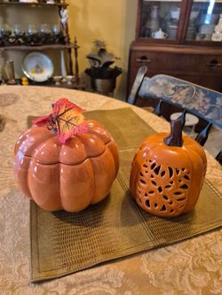 Two vintage ceramic pumpkins