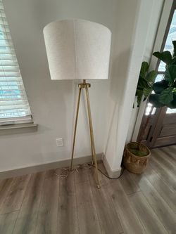 Gold Tripod Floor Lamp with Linen Shade