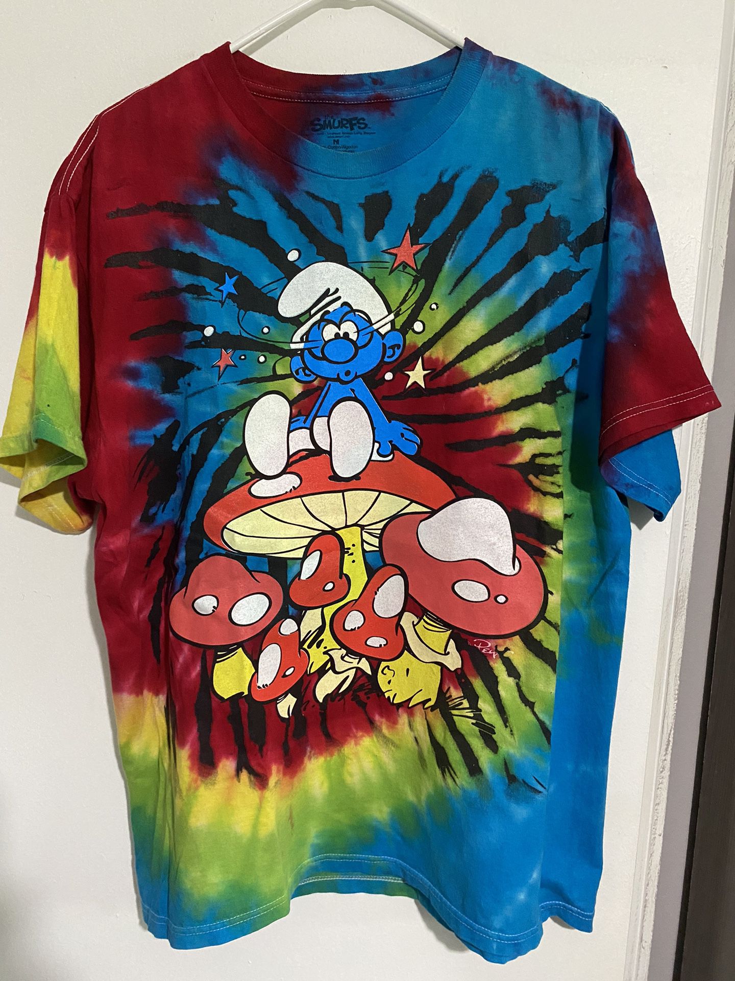 Smurfs Magic Mushroom Tye Dye Graphic Tee Shirt Size M