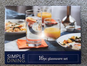 New! Simple Dining 16pc kitchen glassware set