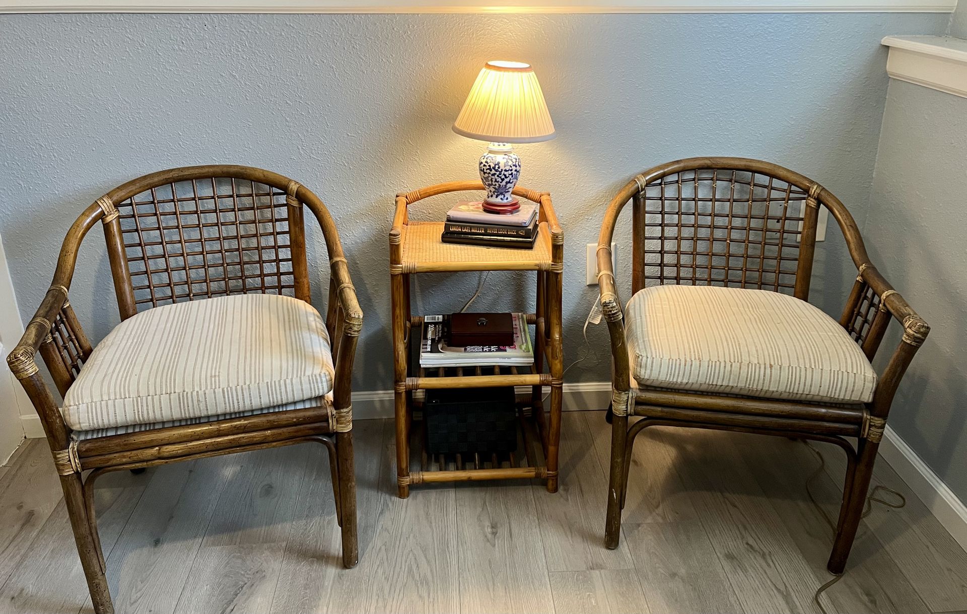 MCM Bamboo and Rattan Chairs & Side Table Set