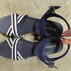 Vivaia Sailor Navy Round-toe Wedge Sandals (Sally Pro)