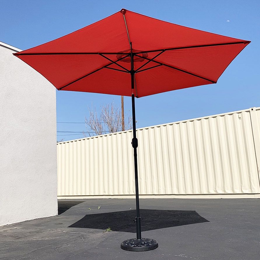 (New) $70 Outdoor Patio 10 FT Umbrella and 30lbs Base Stand Set, Beige/Red 