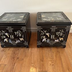 Vintage Mother Of Pearl And Soapstone End Tables