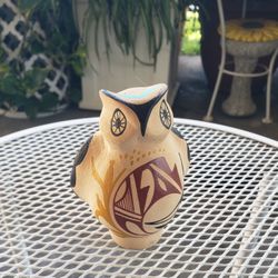 Vintage Hand Painted Native American Pottery Owl