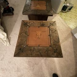 Beautiful Wood And Leather Western End Tables 