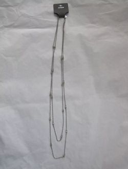 New Express Double Layer Long Necklace - Pewter Grey