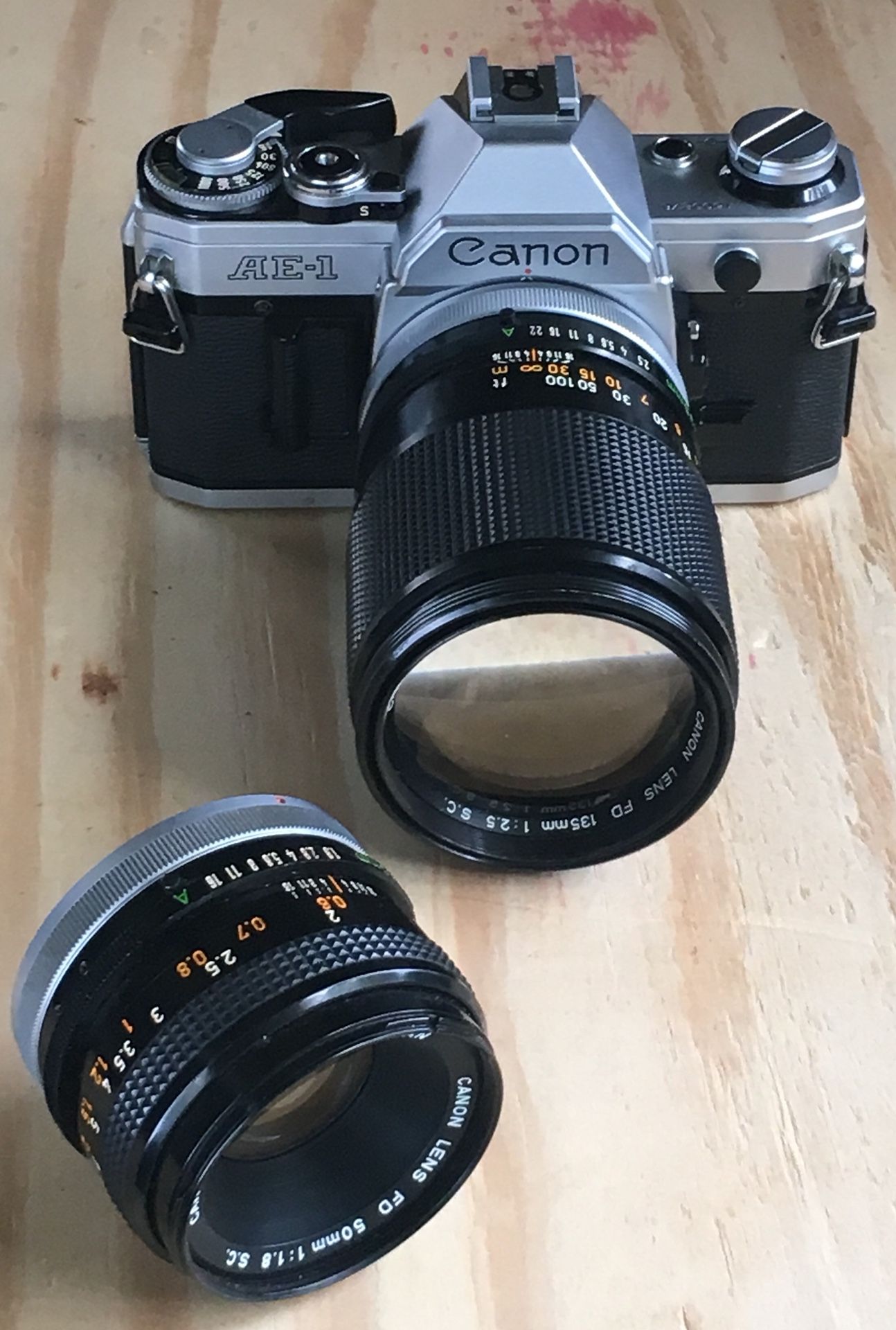 Canon AE-1 35mm SLR, 50mm + 135mm FD Lenses for Sale in