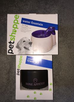 Pet Water Fountain and Ceramic Treat Jar