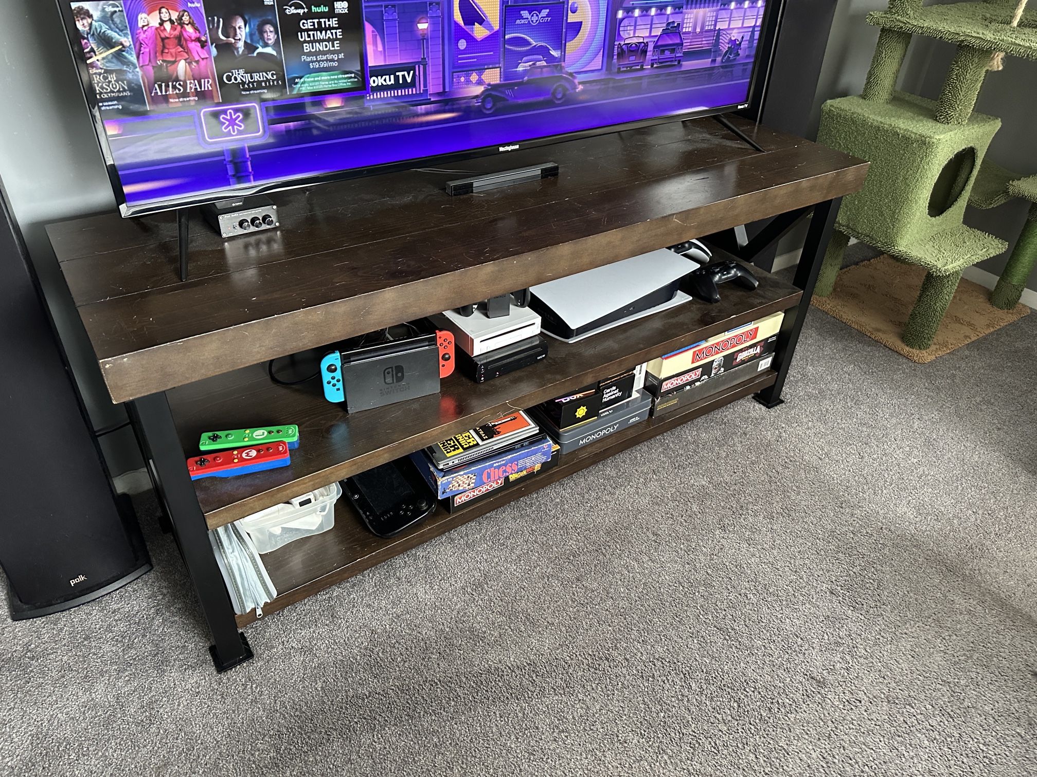 Black and brown tv stand