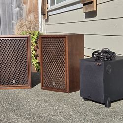 Vintage Sansui SP-50 Speakers with Definitive ProSub 800 Subwoofer and Wiring