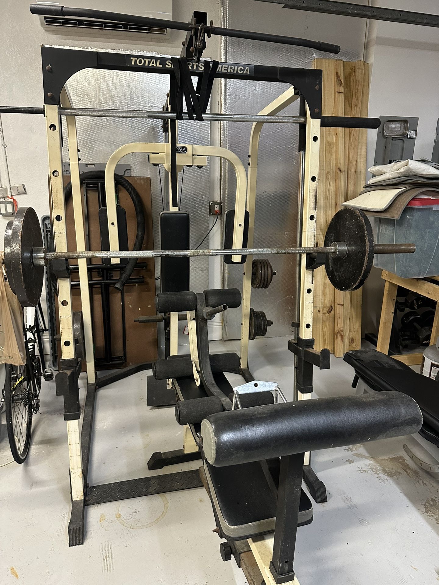 Home Gym | Smith Machine + 325 lbs Weights + Bench + Attachments