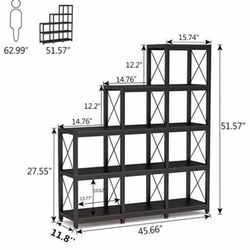 Ladder Bookshelf 9 Cubes Stepped With 5-Tier Display