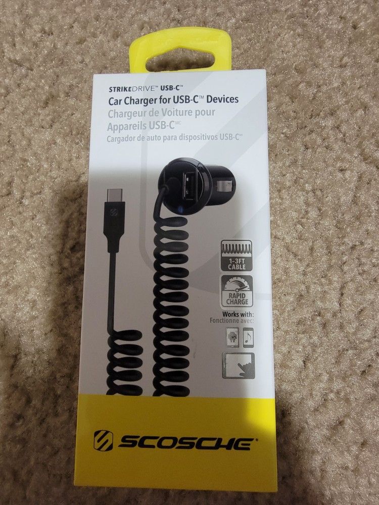 Car Charger For USB-C Devices 3FT