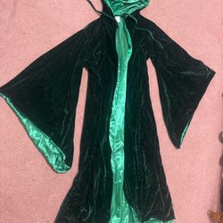 New 150cm long green velvet Rennisance dress robe hood cloak costume witch princess