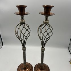 Vintage Open Spiral Candle Holders 2 Tones Copper/Brass - Silver Twist 