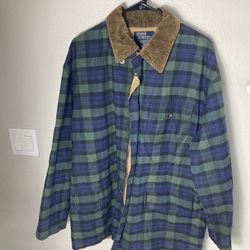 Vintage 90’s polo ralph lauren Winter Coat lined Jacket plaid Men’s Size Large MADE IN USA GREEN