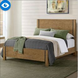 Universal Broadmoore
Baylor Panel queen Bed Frame with Black Metal Accents, Rustic Oak Finish