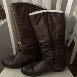 Aldo Althea Brown Leather Zip Pull On Mid-Calf Riding Boots Sz 9, Used but NICE