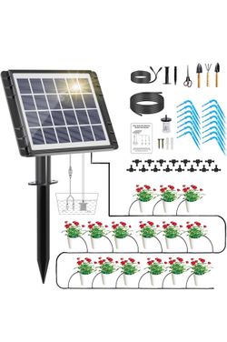 49FT Solar Drip Irrigation System, Auto Watering Kit for 15 Pots, Solar-Powered Plant Watering, 25 Timer Modes, 900ml/min Flow Indoor/Outdoor Garden, 