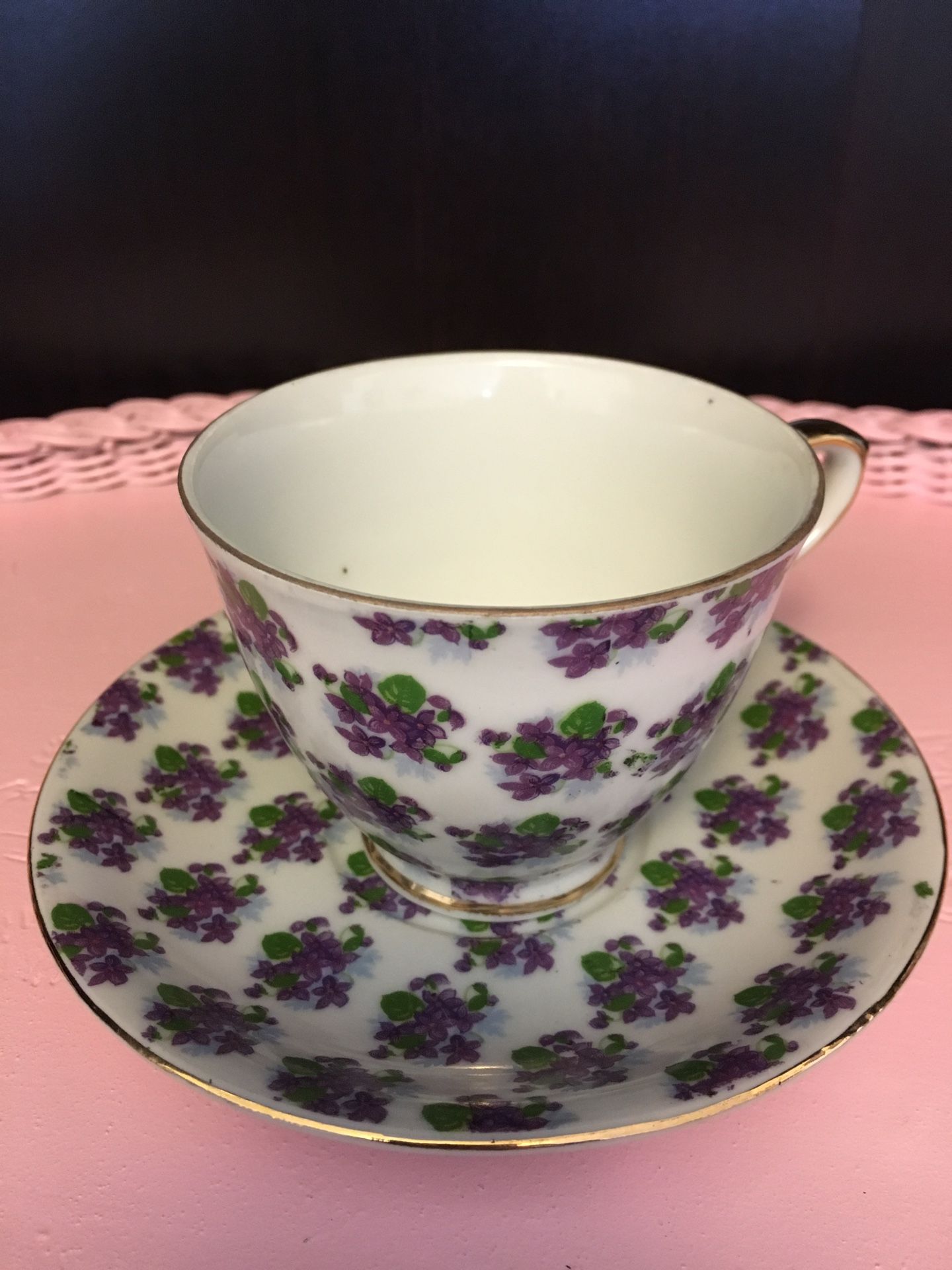 Purple Pansies (China) vintage tea cup and saucer