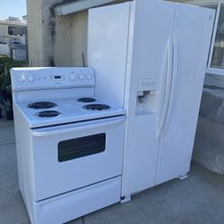 Two Doors Side By Side And Hotpoint Electric Stove  Set 