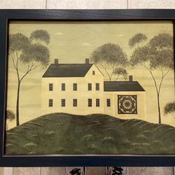 Warren Kimble Folk Art ‘ House With Quilt’ Framed Picture