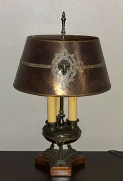Vintage Neoclassical Ram's Head Table Lamp with Original Tole Shade
