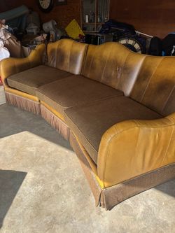 Vintage Camel Leather Fringe Sectional Sofa