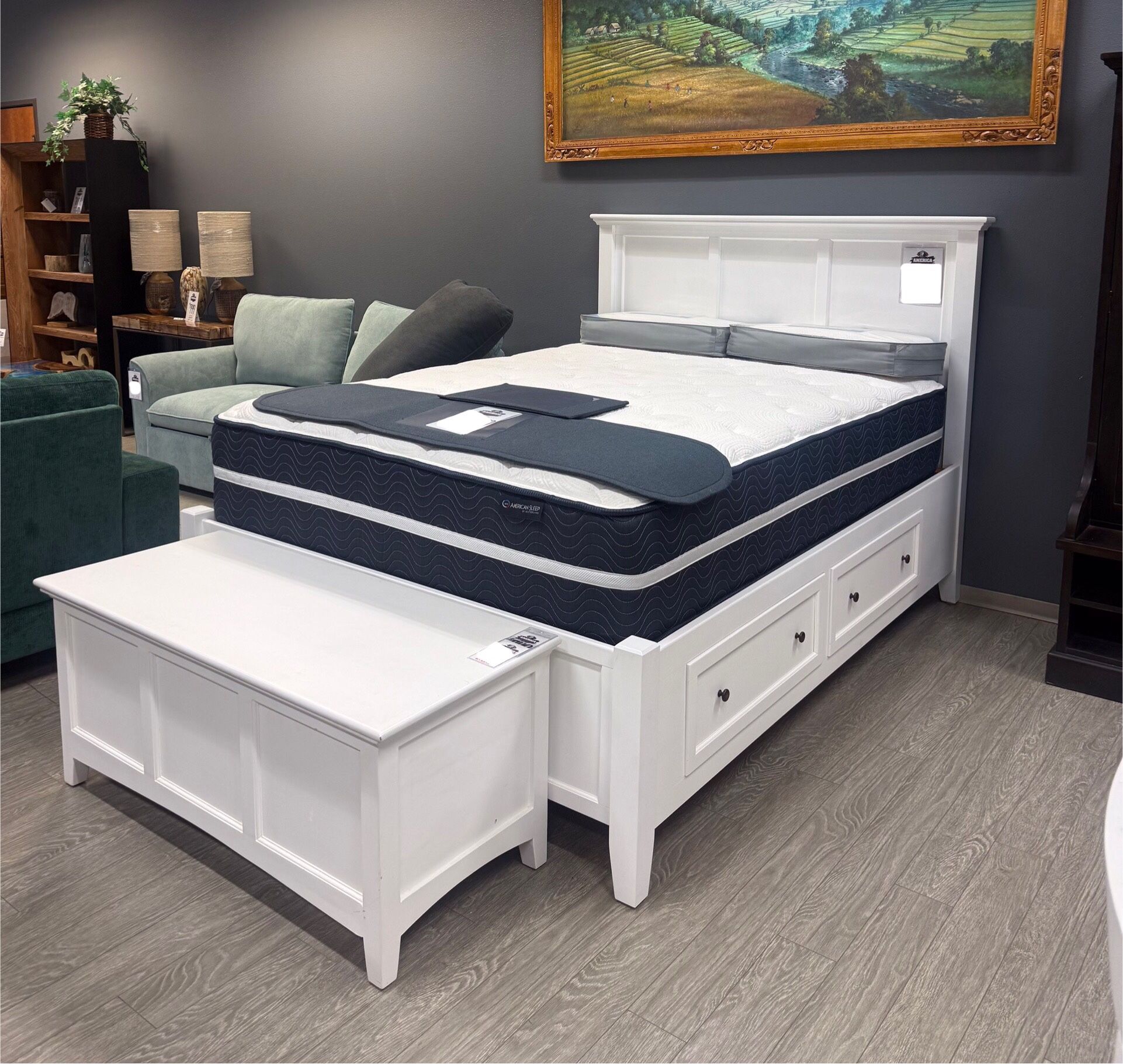 White Solid Wood Bed Frame With Storage Drawers - New Traditions 