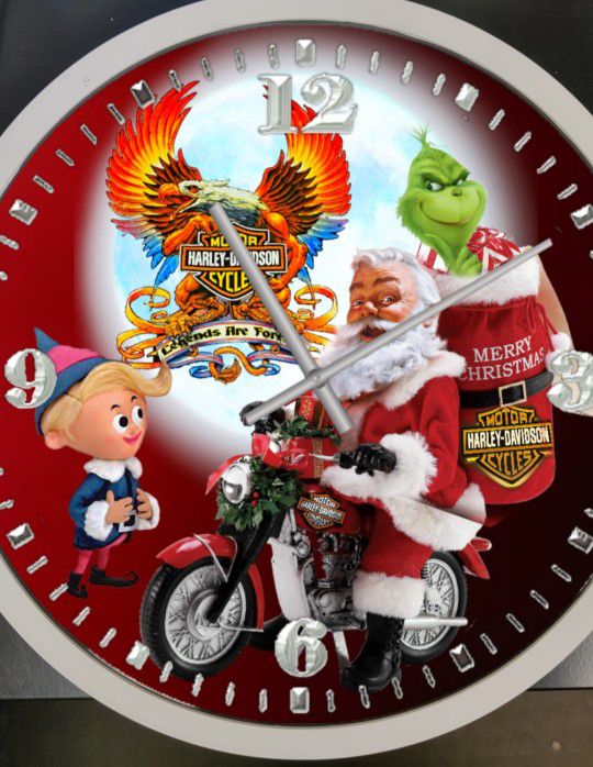 Santa Claus Harley Davidson Clock
