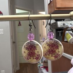 Floral Resin Earrings with Pink Beads