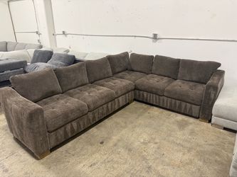 Brown Fabric L-Shaped Sectional Sofa