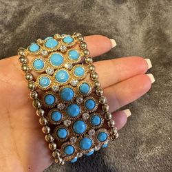 New Bracelet, Gold Blue With Crystals 