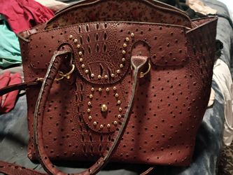 Burgundy Studded Tote Handbag