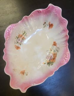 Gorgeous Antique Serving Bowl Pretty Pink Scalloped Dish Vintage Shell Shaped