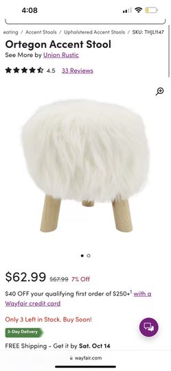 White Vanity Fury Stool