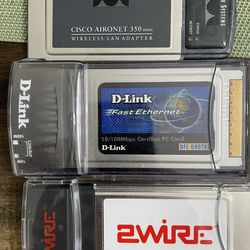 Lot of 3 Vintage PCMCIA Network Cards (Cisco Aironet 350 WiFi + D-Link DFE-690TXD Ethernet + EWire Ethernet)