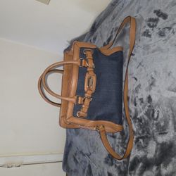 Michael Kors Navy Canvas Tote with Tan Leather Trim MK  — Clean Interior
